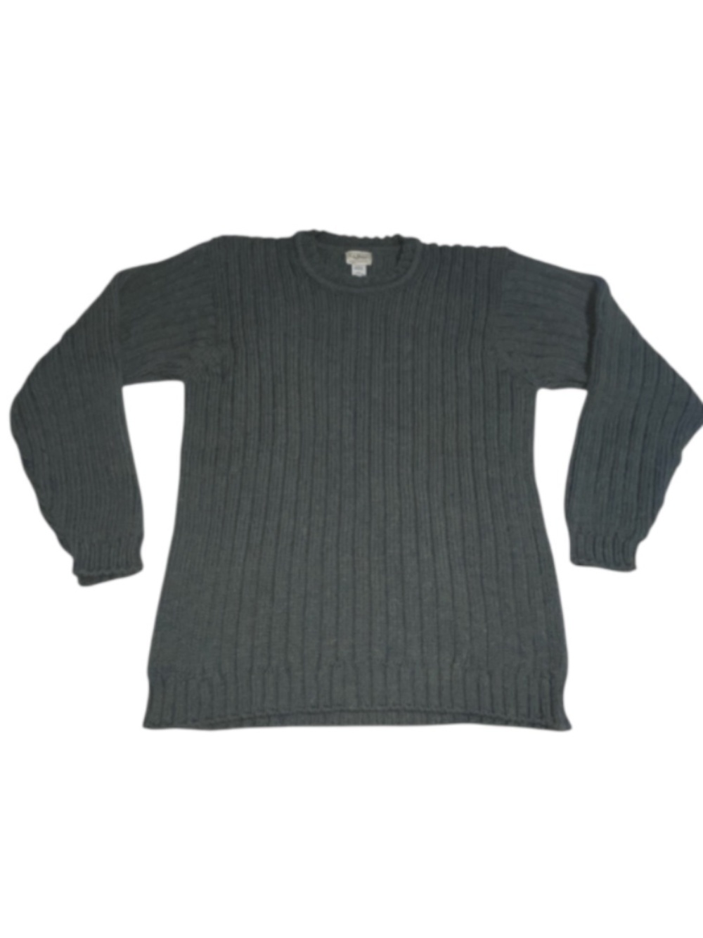 Vintage LL Bean Men Sz XL Green Chunky Ribbed Knit Wool Crewneck Sweater Ireland